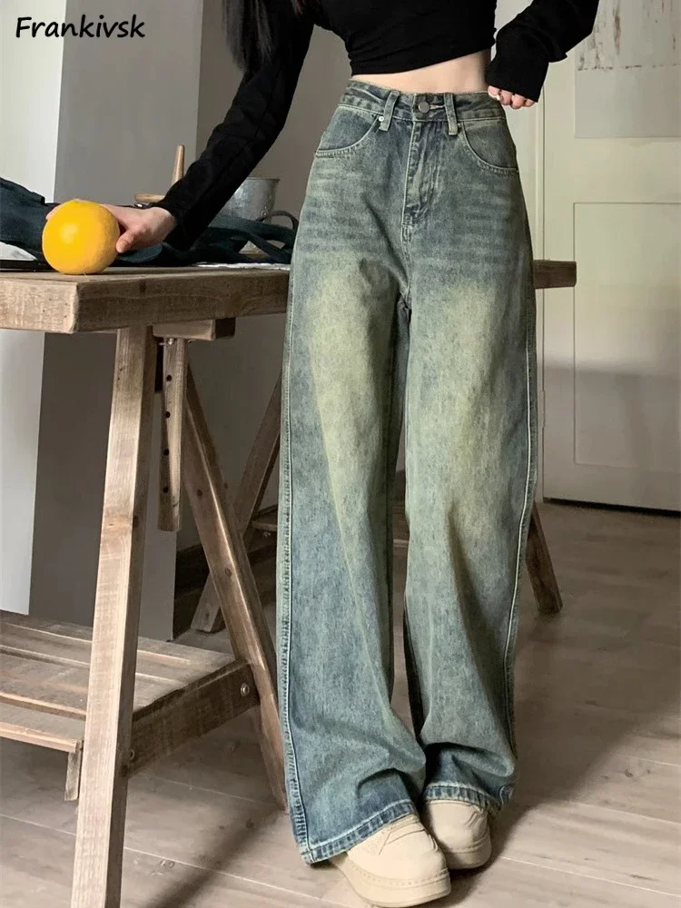

S-5XL Jeans Women Vintage Retro All-match Streetwear Classic Fashion Leisure Teenagers High Street Summer Simple Trousers Chic