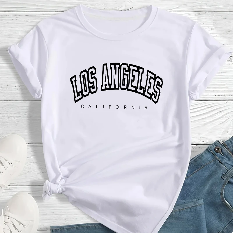 

Fashion Hip Hop Streetwear Los Angeles Print Women T-shirt Cute Casual Summer Short Sleeve T Shirt O-Neck Unisex Clothing Top