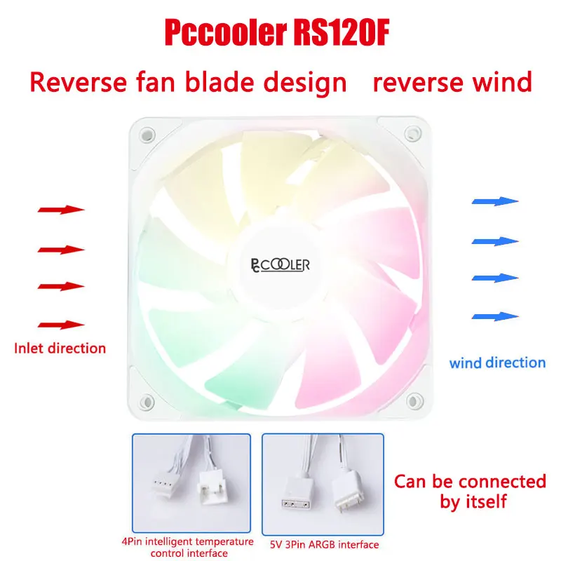 Pccooler RS120F Reverse Blade Chassis Fan 120mm 5V ARGB Fan Reverse Air Outlet Low Noise Can Be Series Fan With Serial Cable