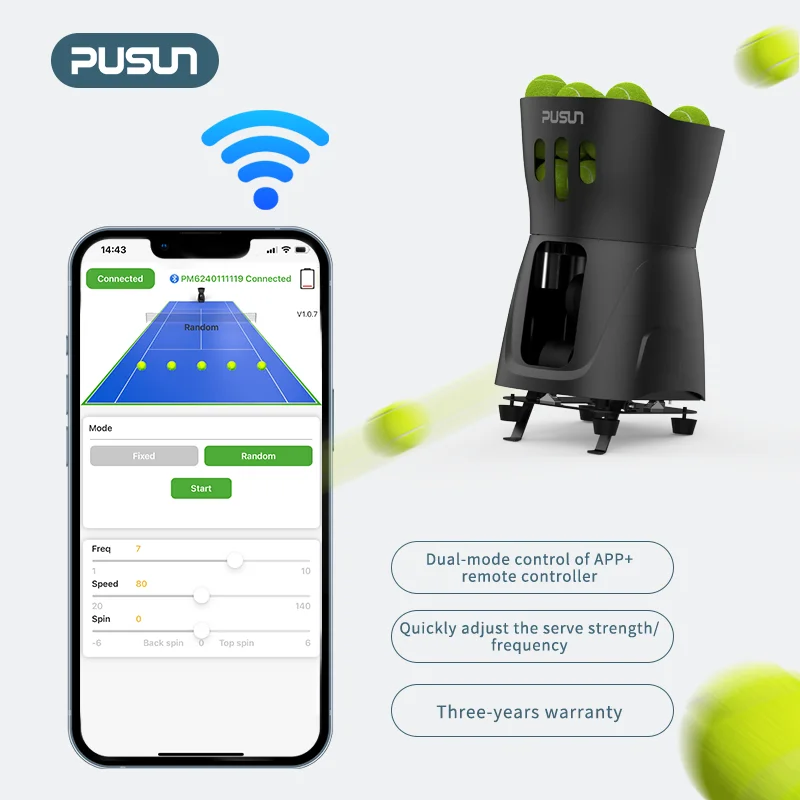 PUSUN PT MiniPro Portable Tennis Ball Machine Battery Operated Automatic Trainer With Remote Control