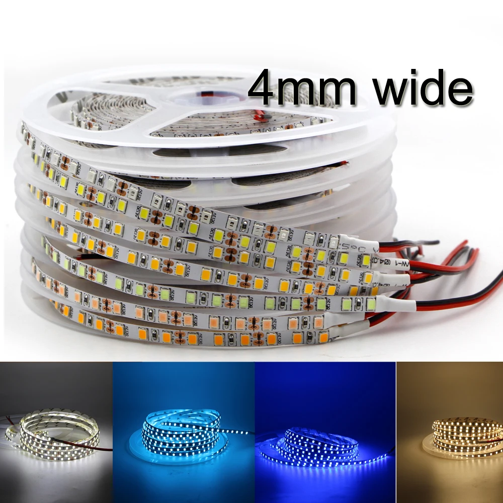 4mm Narrow 2835 LED Strip Lights for Car Wall Room Decoration DC 12V120LED Warm Cool White Light Bar Flexible Ribbon Diode Tape