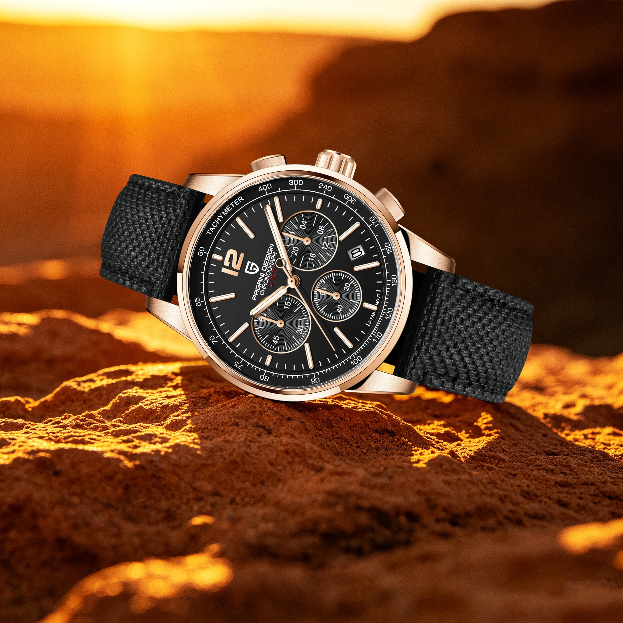 PAGANI DESIGN Understated Luxury Men Quartz Watch Sapphire Tachymeter Date Window Luminous Waterproof Watch For Man Racing‑Style