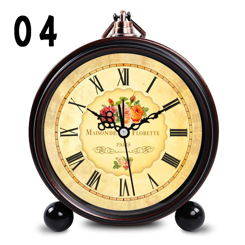 Vintage Metal Shell Alarm Clock Hangable Wall Super Silent Table Quartz Clock Bedroom Bedside Desk Shelf Decorative Alarm Clock