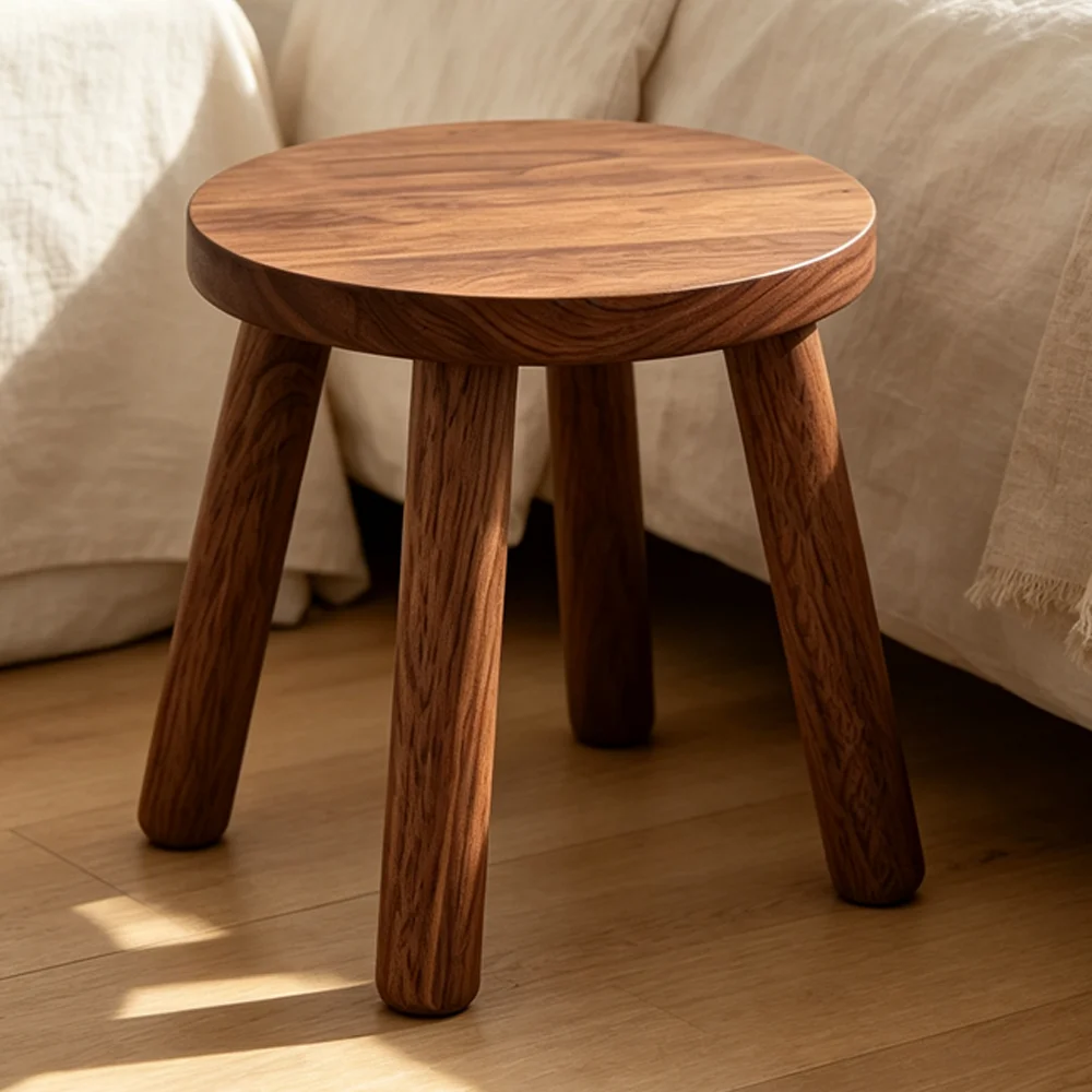 Walnut Color Solid Wood Round Stool 24cm Stool for Kids Step Stool Adult Shoe Changing Stool Detachable Packaging Easy Transport