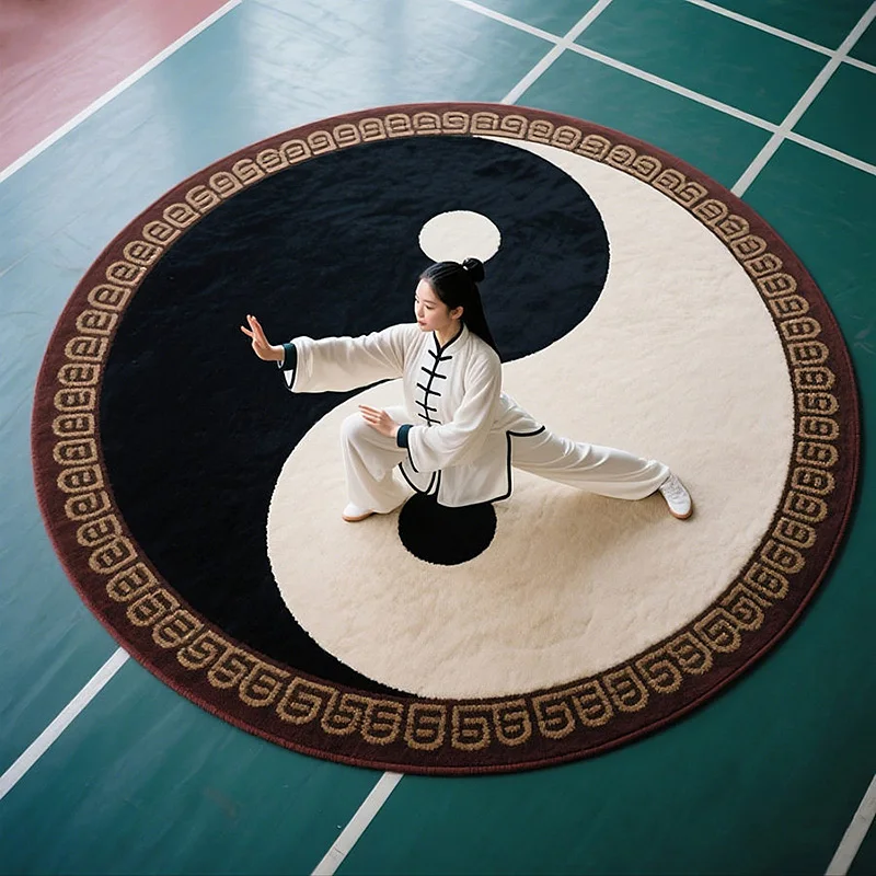 Premium Professional Chinese Tai Chi Round Practice Mat Featuring Bagua Symbol Lace Trim for Yoga Martial Arts Meditation