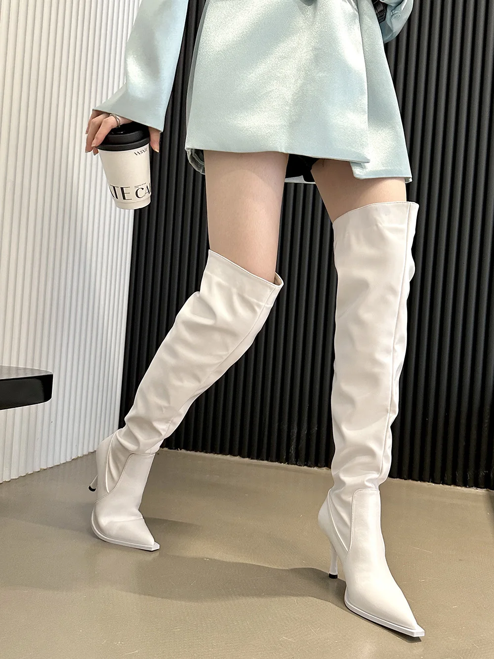 Women Over The Knee Boots Chelsea Botas Stiletto Thin High Heels Black Brown White Side Zipper Winter Knight Botas Fashion Pumps