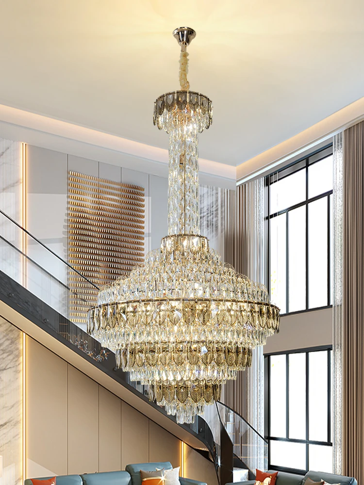Lobby Crystal Large Chandelier, Iluminação LED, Decoração profissional, Custom, Big Hotel Project