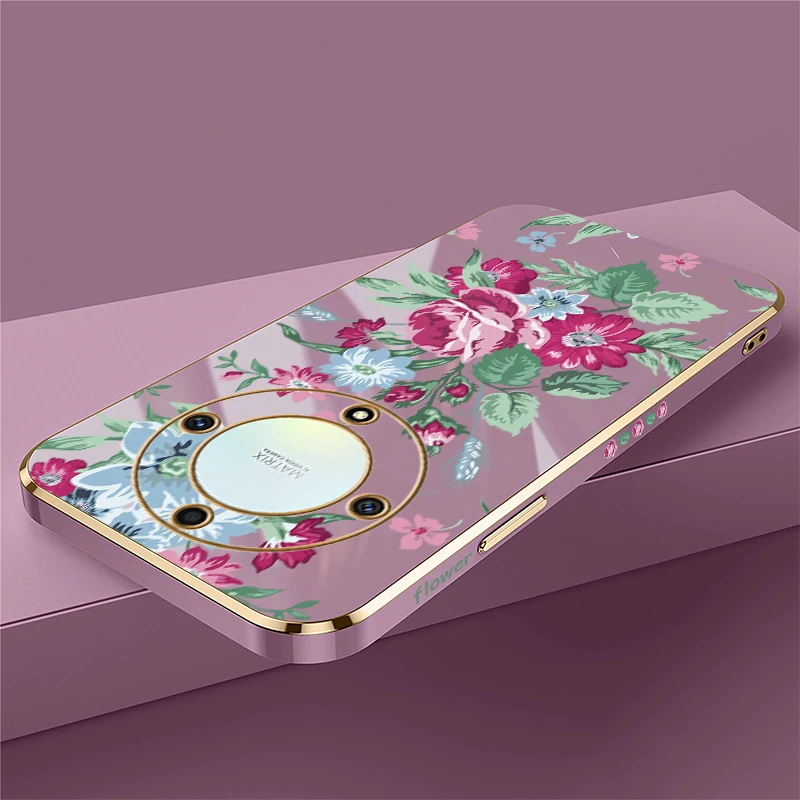 Phone Case For Huawei Honor X9B X40 X50i X20 X6A X7 X7A X7B X8 4G 5G X8B Luxury Silicone Flower Pattern Plating Shockproof Cover