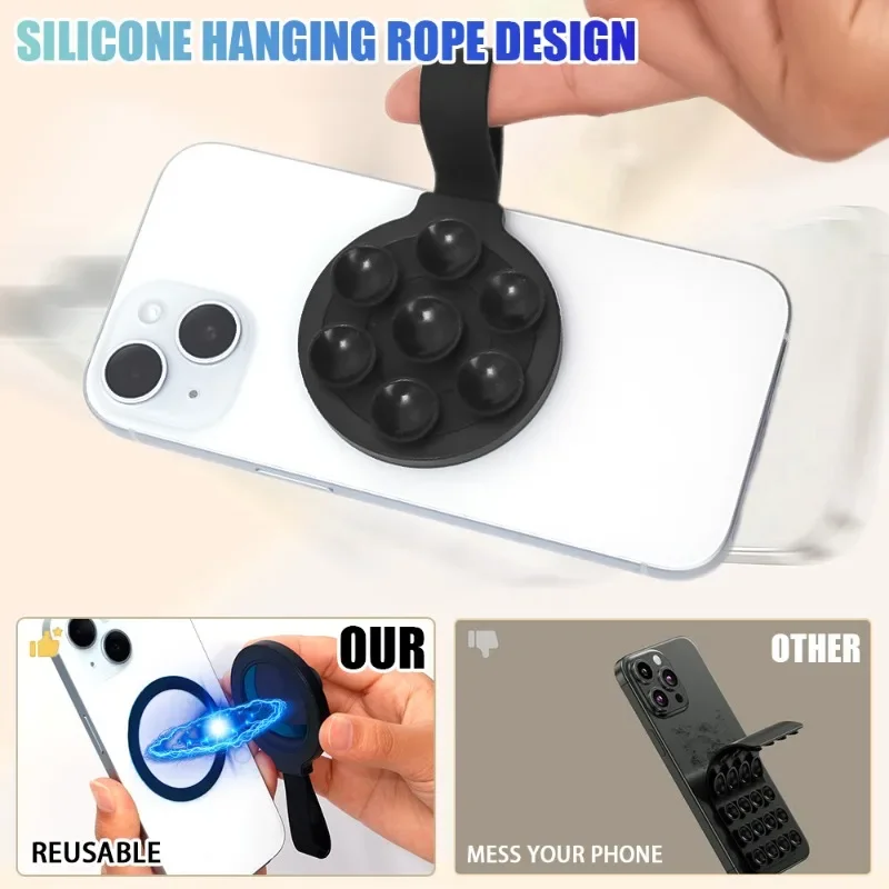 2-1Pcs Magnetic Suction Phone Case Mount Upgrade Phone Grip Holder with Silicone Loop Universal Phone Holders for Iphone 15 14