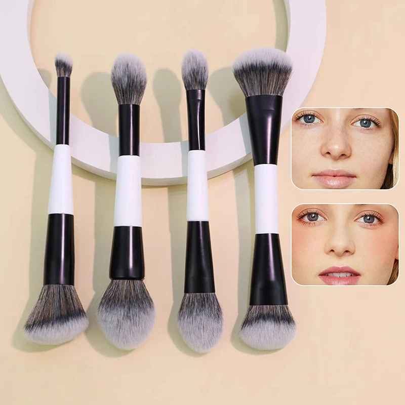 1/4 Uds brocha de maquillaje de base multifuncional brocha de contorno de doble punta para crema correctora de polvo líquido de belleza