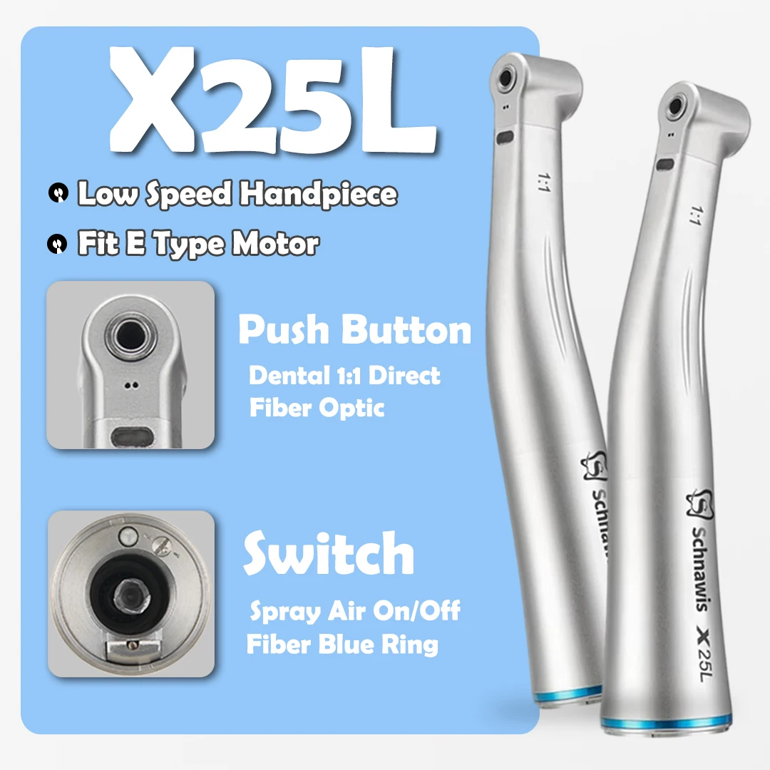 NSK Ti-MAX X25L Dental 1:1 Direct Drive Speed Fiber Optic Spray Air On/Off Switch Dentistry Low Speed Handpiece Fit E Type Motor