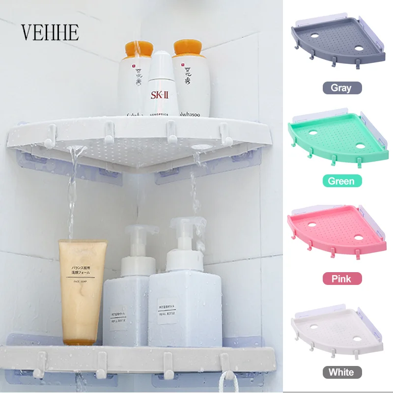 

VEHHE Bathroom Shelf Organizer Snap Up Corner Shelf Caddy Bathroom Corner Shelf Storage with 2 Hooks Wall Holder Shampoo Holder