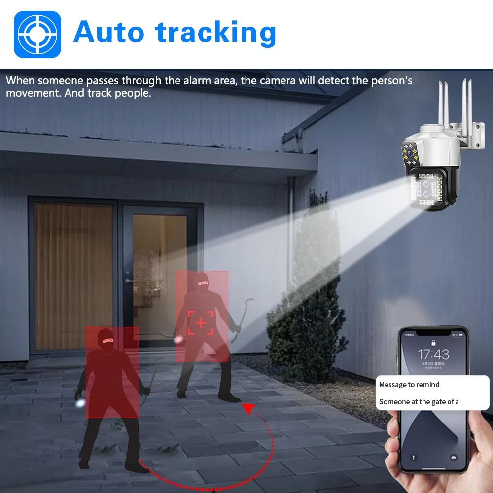 Cámara de vigilancia inalámbrica para exteriores, videocámara de seguridad IP con WIFI, 4K, HD, Zoom 10X, seguimiento IA, Color, acceso remoto nocturno, PTZ, inteligente, 8MP