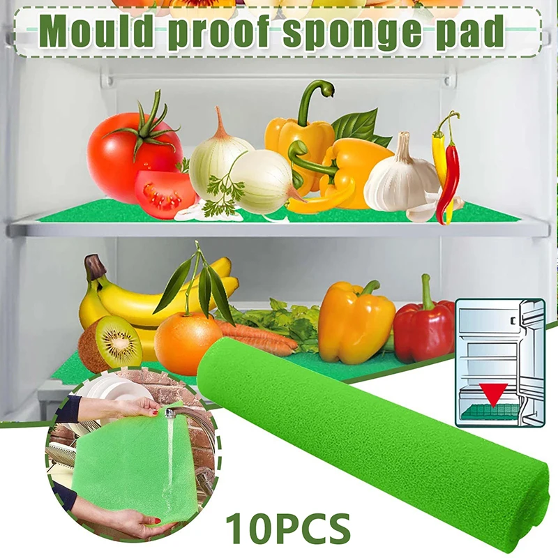 10Pcs Vegetable Fresh Keeping Mat Fridge Drawer Sponge Mats Filter Sponge Refrigerator Mildewproof Pad
