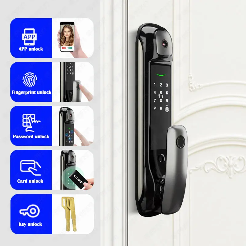 Tuya Wifi Fully Automatic Lock ​Fingerprint Lock Auto Electronic Bio-metric Waterproof Rfid Cat Eye Camera Smart Door Lock