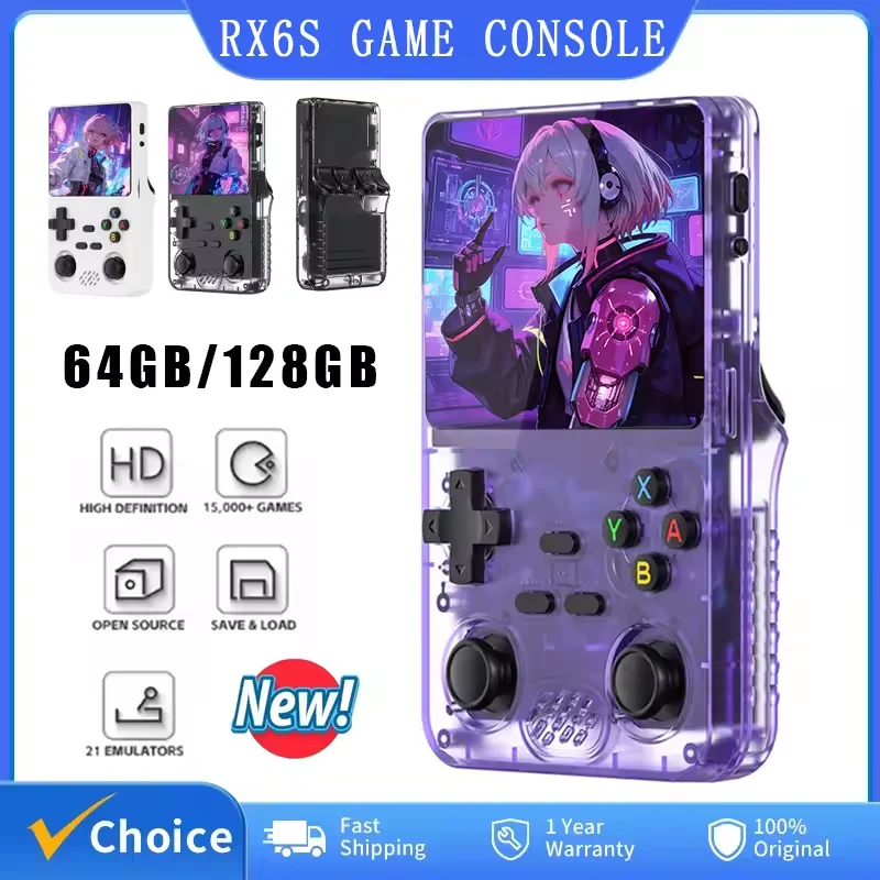

New RX6S Retro Handheld Video Game Console 3.5-inch IPS Screen Linux System Portable Pocket Video Game Player 64GB/128GB Games