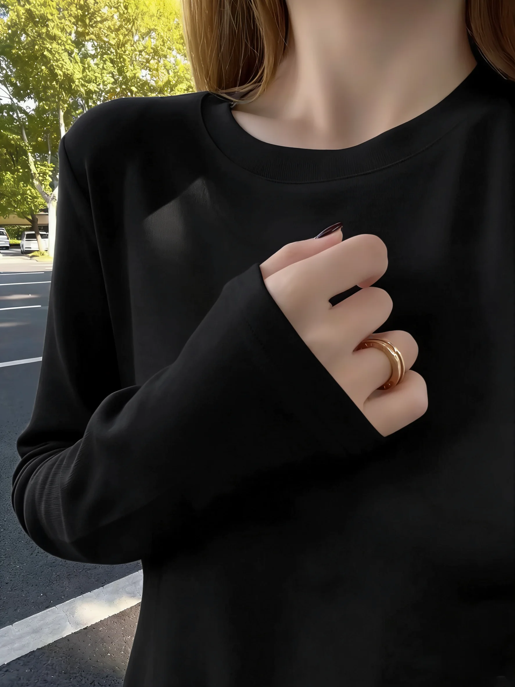 Slim Fit Long Sleeve round Neck Base Shirt Women's New Large Size Fat MM Pure Color Inner Wear Shoulder T-Shirt Top