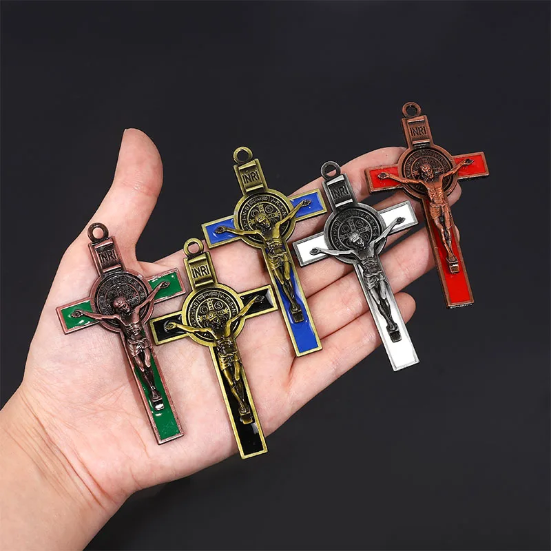 New Christian Big Jesus Cross Large Alloy Christian Cross Medal, Religious Cross Finished 75x43mm