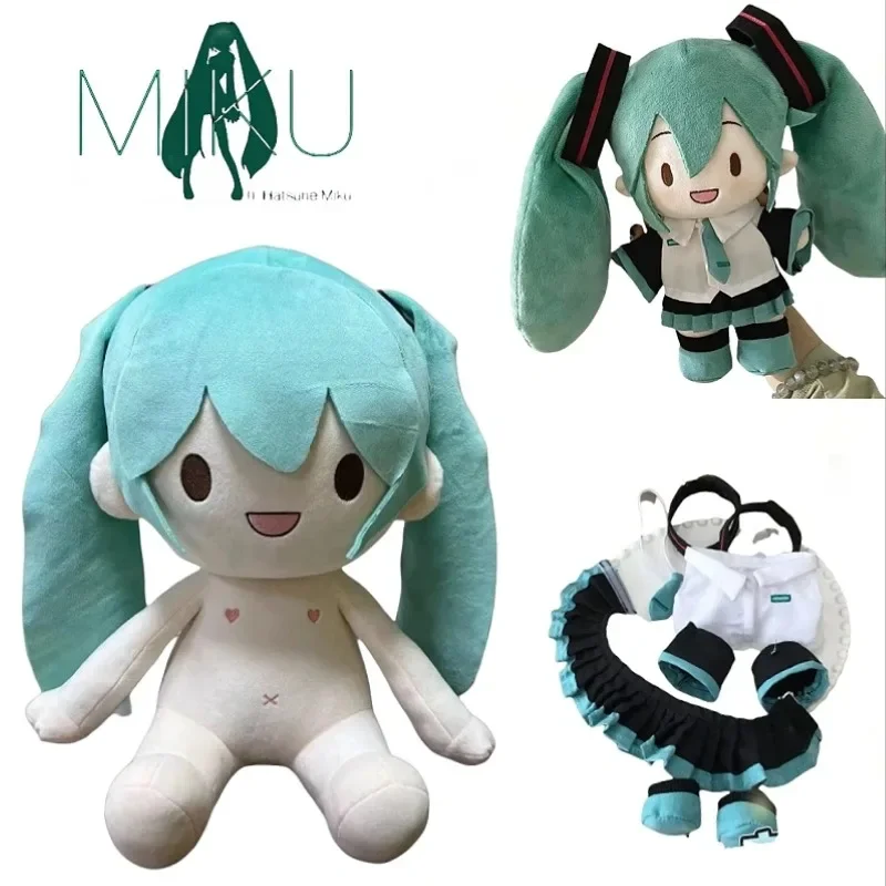 Hatsune Miku-Muñeca de algodón de 40cm de altura sentada, ropa de bebé de moda, franela suave de dibujos animados, 20cm