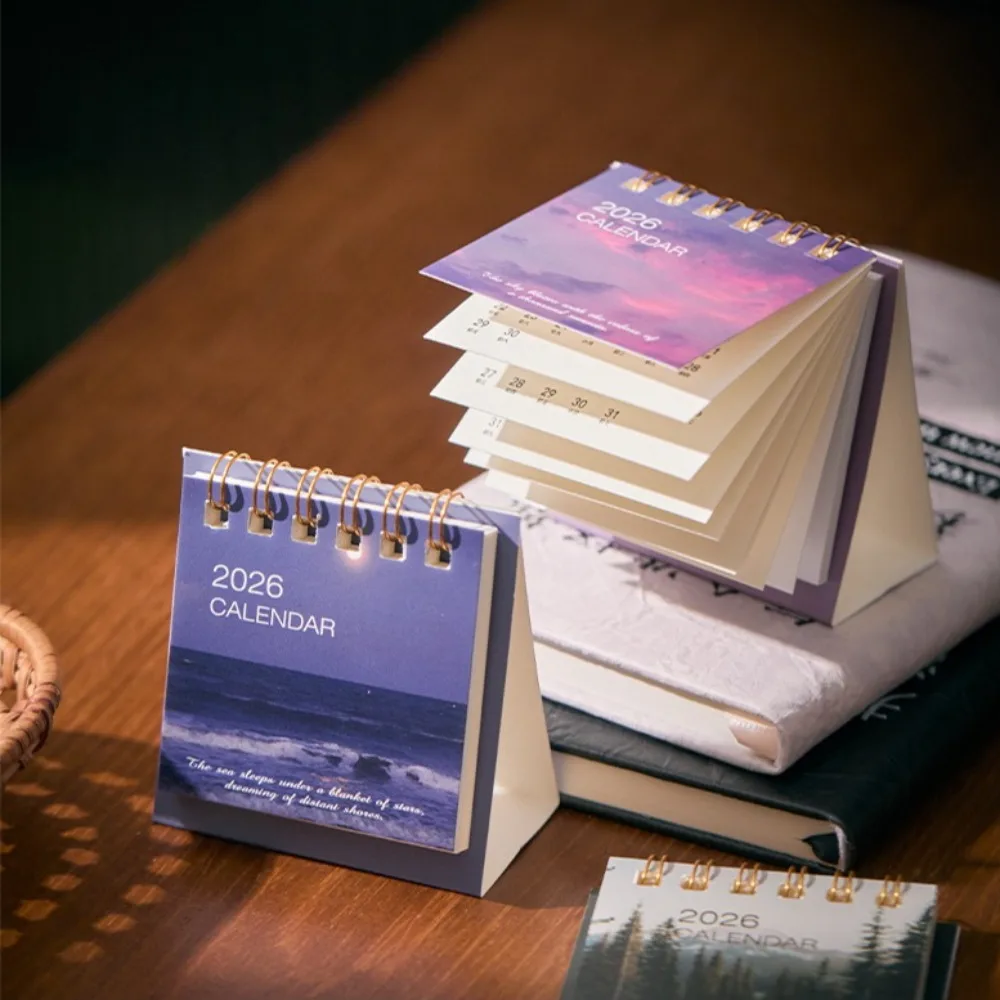 

Настольный календарь с пейзажами в стиле Ins на 2026: минималистичный художественный маленький календарь для студентов и офисного декора