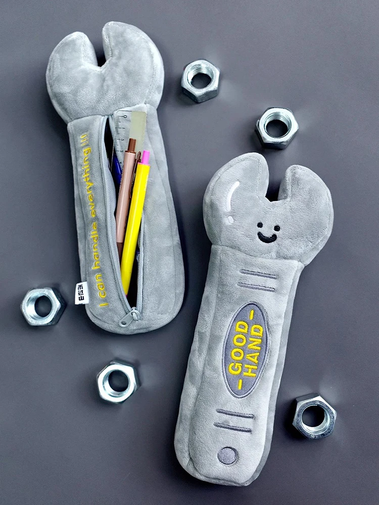

Good Hand Spanner Wrench Pencilbag Pen Bag Plush Toy Cartoon Tool Pencil Case Package Stationery Student Boy Girl Friend Gift