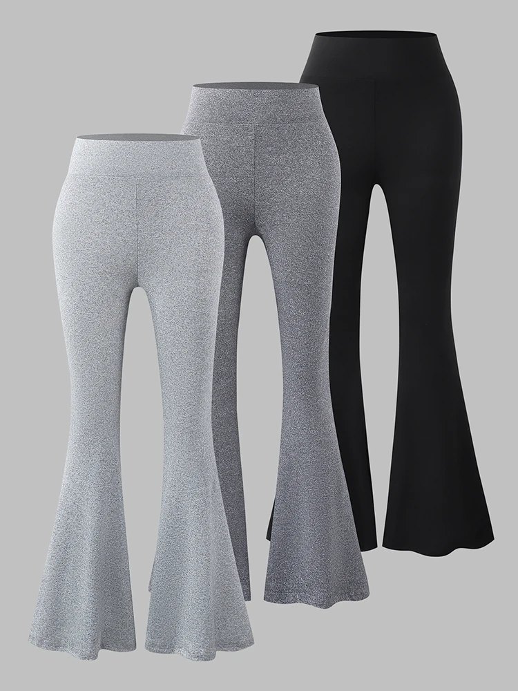 Spring And Summer Female Teenagers Casual Elegant Sports Style Solid Color Bell Bottom Pants Three Piece Set