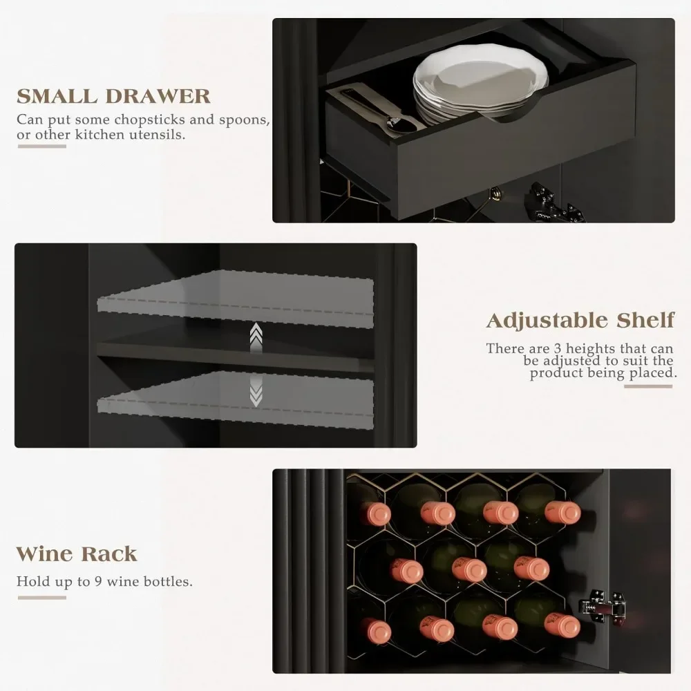 Mueble para cafetería con botellero y soporte para copas, mueble para licores con puertas estriadas, aparador moderno para buffet