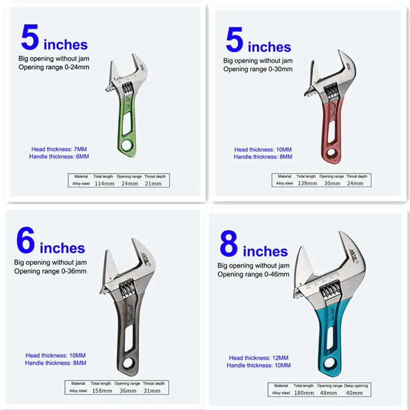 [CA2] 4/5/6/8 Inch Short Handle Adjustable Wrench Portable Mini Large Opening Monkey Spanner Household Tool