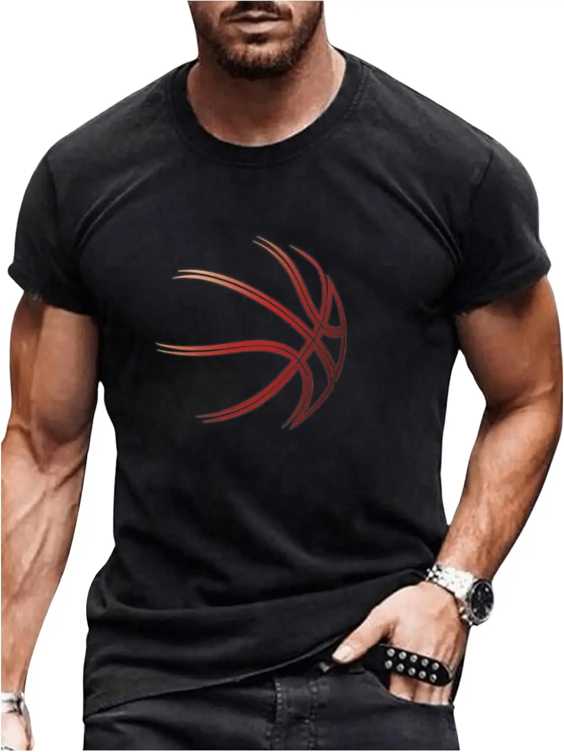 Milumia Men's Basketball Print Crew Neck T Shirt Short Sleeve Casual Tee Shirts Tops