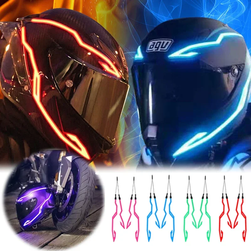 Luz LED do capacete da motocicleta, 4 em 1, Luz de advertência noturna, Etiqueta impermeável EL, Barra de luz do capacete, Acessórios decorativos