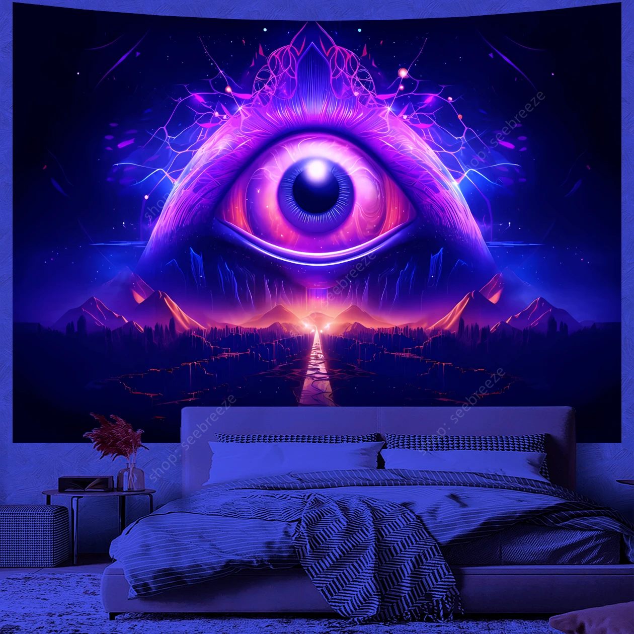 

Mystic Eye of God UV Reactive Tapestry for Witchcraft Hippie Wall Hanging Bohemian Mandala Art Aesthetic Room Wall Decor