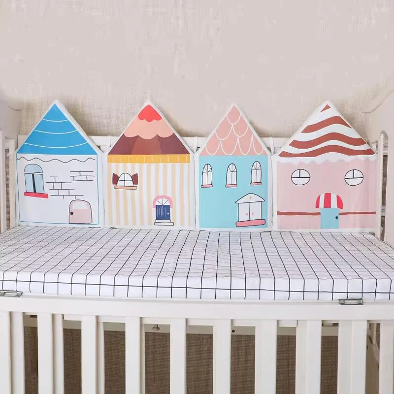 Modern Style House Shape Crib Bumper Baby Bedding Four-piece Children\'s Cotton Head Protection Anti-collision Crib Bumper