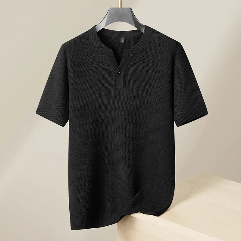 XL-7XL Oversized Knitwear Men Sweater Short Sleeve Black Casual Winter High Quality Smooth Comfortable Elastic Sueters De Hombre