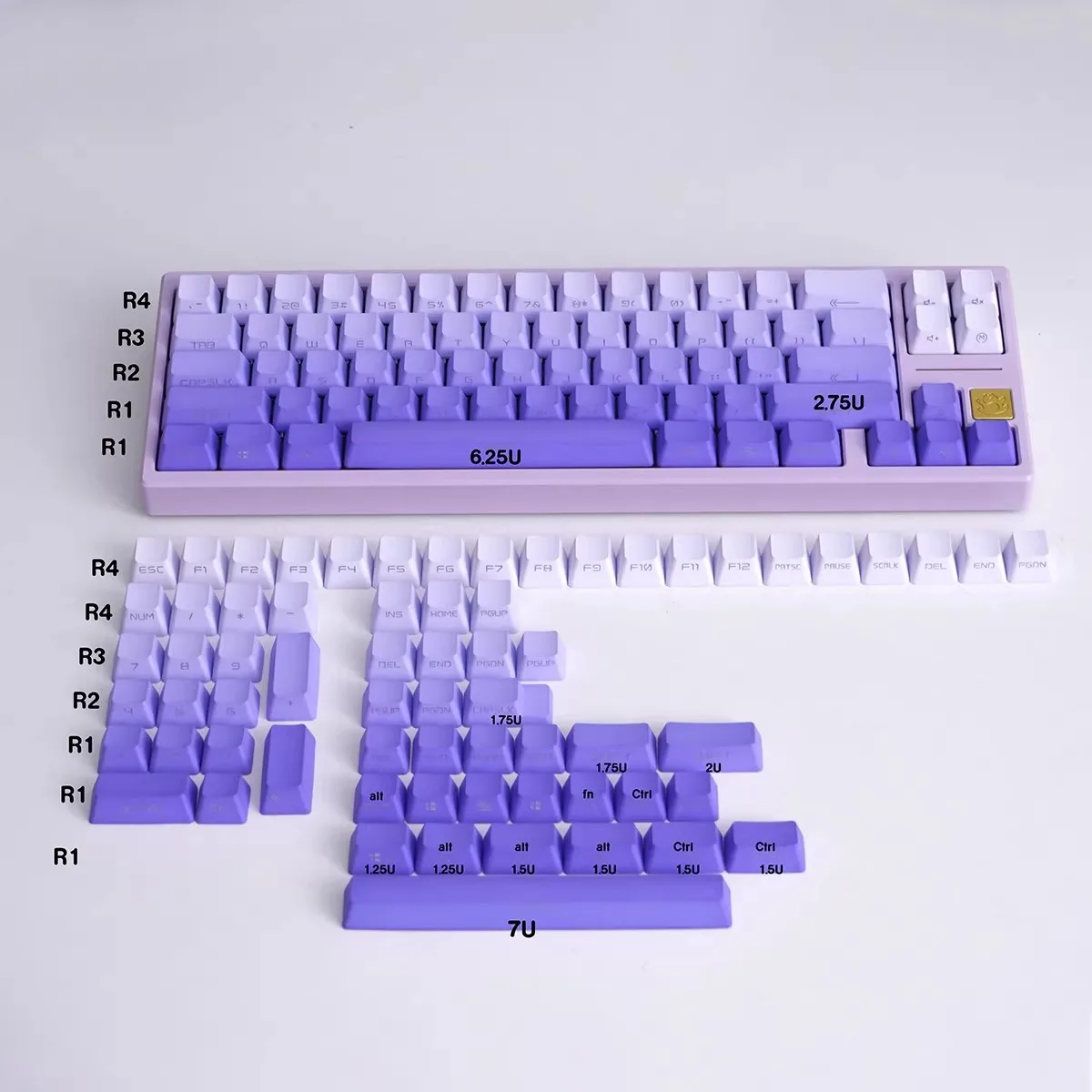 Dye Sublimation Purple Gradient Keycaps Top/Side Engraved PBT Material 134 Keys Cherry Profile For Mechanical Keyboard Keycaps
