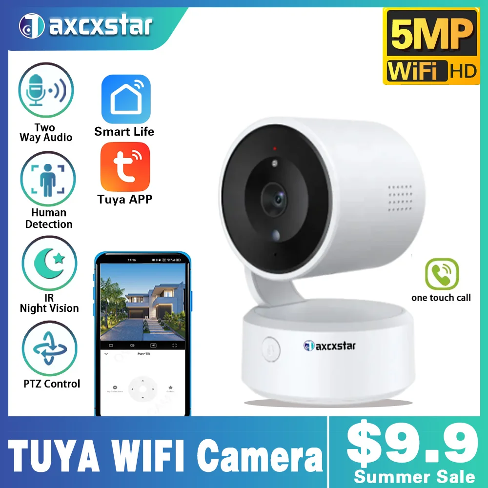 Tuya Smart Life 5MP Wifi PTZ Secuity IP Camera Indoor Two Way Audio Wireless CCTV Surveillance One Touch Call Baby Monitor Camer