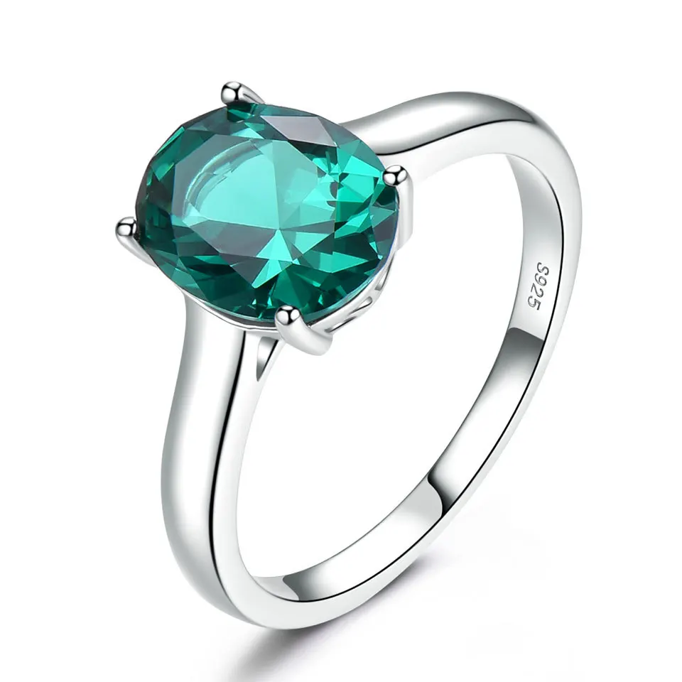 100% 925 Sterling Silver Rings for Women High Quality Gemstone Oval Shape Simple Blue Emerald Wedding Party Fine Jewelry Gift 4