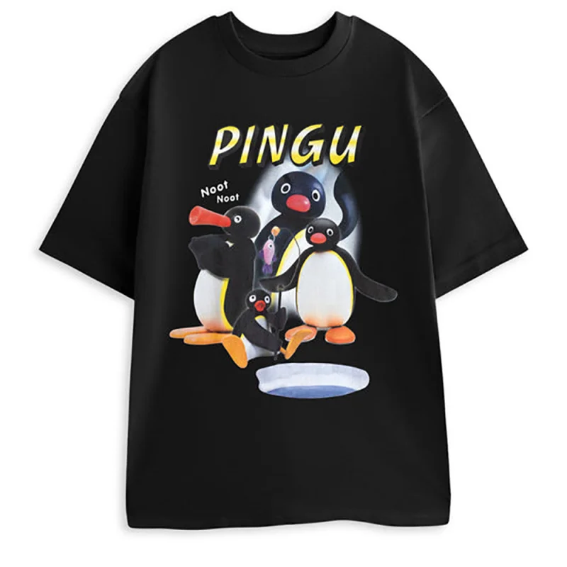 

0330 Noot Noot Pingu Meme Gift t shirt for men Funny cartoon Graphic Clothes 100% cotton printed Y2K clothing Large size tee