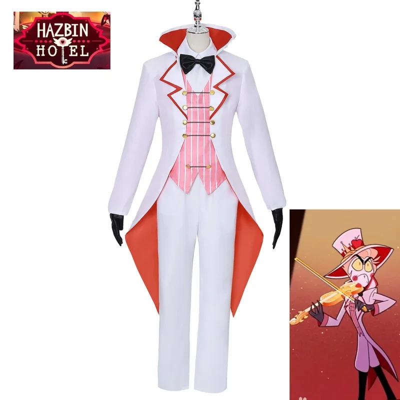 Hazbin Lucifer Cosplay Anime Hotel Morningstar Cosplay Alastor Cosplay Costume Wig Daddy White Suit Devil Hell Halloween Party