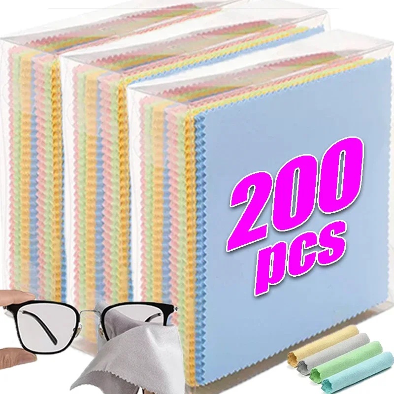 スクエアメガネクリーニングクロス-マイクロファイバー-ランダムカラー-高品質メガネクロス-毎日使えるソフトスマホ画面クリーニングワイプ-卸売