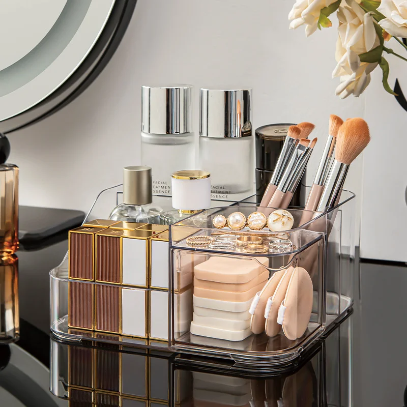 

Коробка-органайзер для макияжа большой емкости — футляр для хранения косметики для кистей, ухода за кожей и помадой, настольный органайзер для туалетного столика