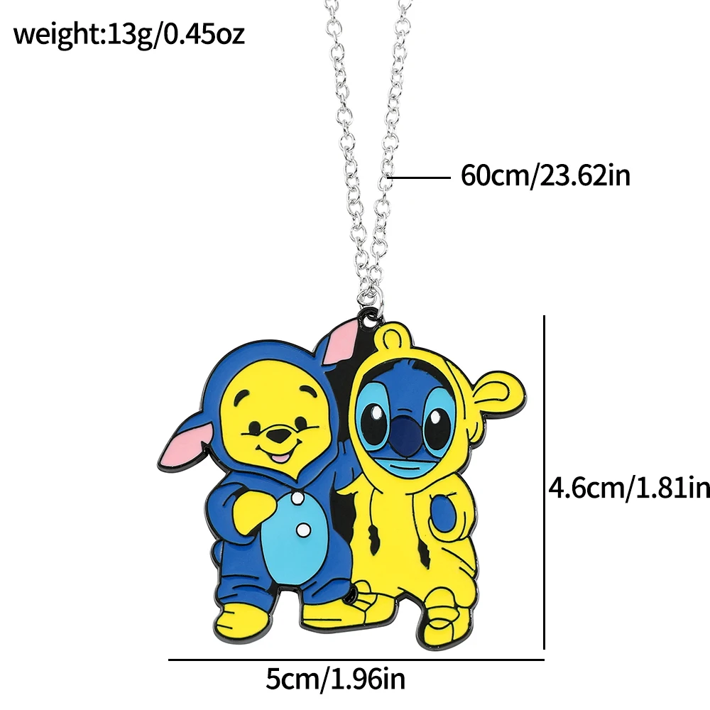 Disney Anime Pooh Bear Stitch Necklace Funny Collection Pendant Accessories Cartoon Decoration For Kids Gift