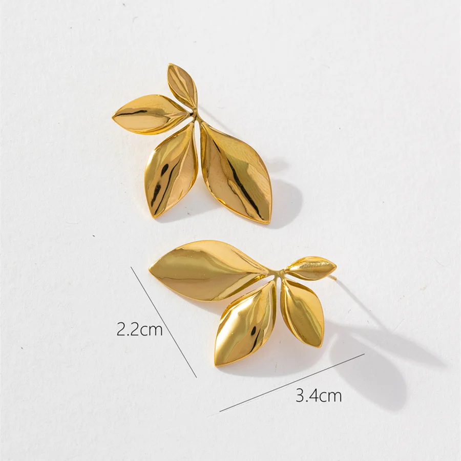 Women\'s Vintage Fan Leaf Shape Earrings Stud Temperament Gold Color Big Earrings Personality Simple Party Jewelry Gift