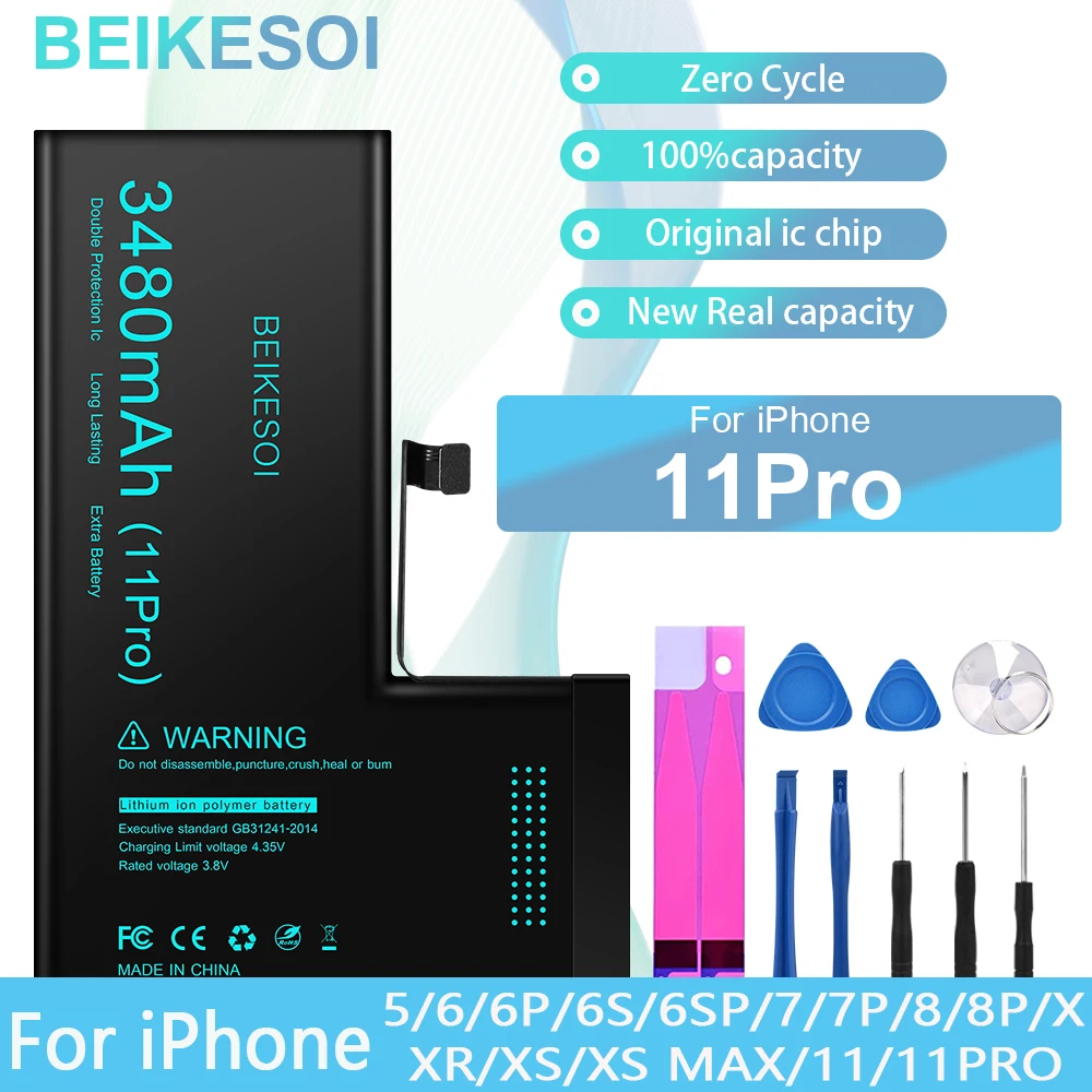 BEIKESOI Battery For iPhone 11 Pro High capacity battery For iPhone 11pro Mobile Phone Battery Long standby time with Tool