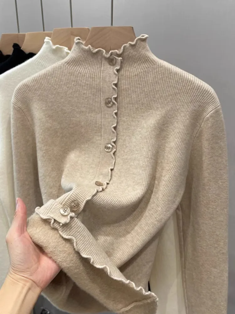 

Thiened Fce f Вязаный длинный воротник-свеча Base irt Женская осенне-зимняя теплая внутренняя одежда Топ Splice Sle