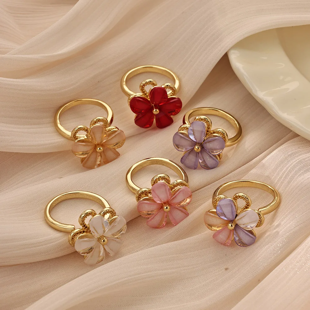 Süße mehrfarbige Kristallblumenringe für Damen, vergoldeter Edelstahl-Blumenfingerring, floraler, trendiger Partyschmuck für den Alltag