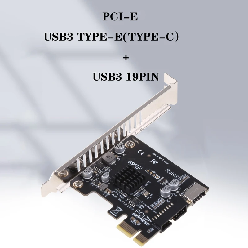 PCI-E to USB 3.0 Expansion Card 5Gpbs Type E PCI Express Card 19/20 Pin Header for Type C Front Panel Mount Adapter