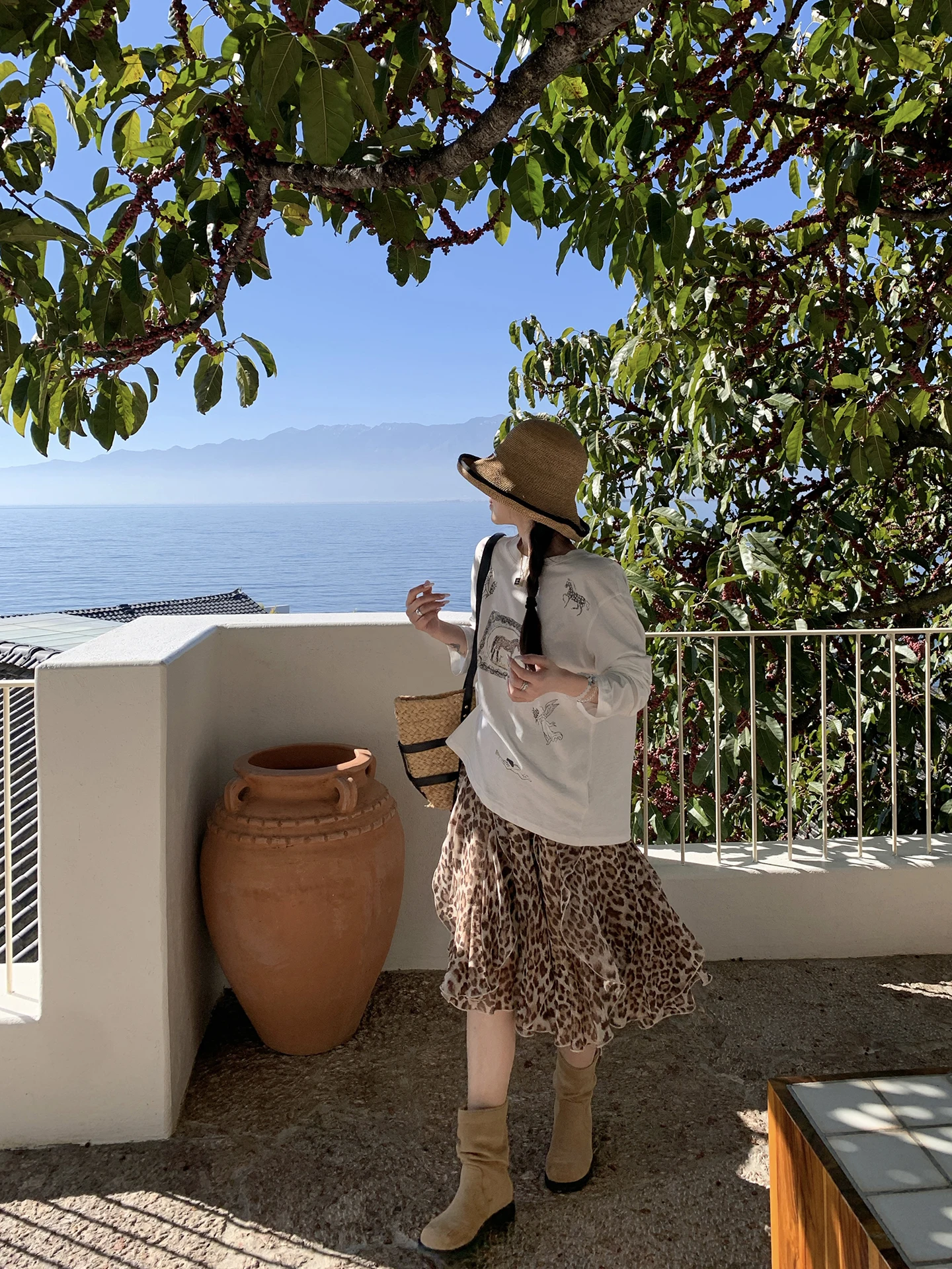 

EVNSLE Vintage Spring Summer Asymmetric Leopard Print Cake f Skirt Women's High Waist Loose Fit Elastic Waist Skirt