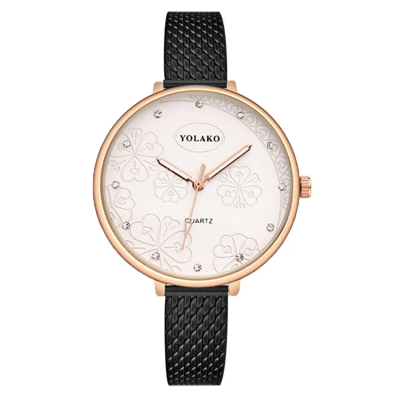 Relógio impresso com diamante para mulheres, Plástico com pulseira de quartzo, Relógios elegantes