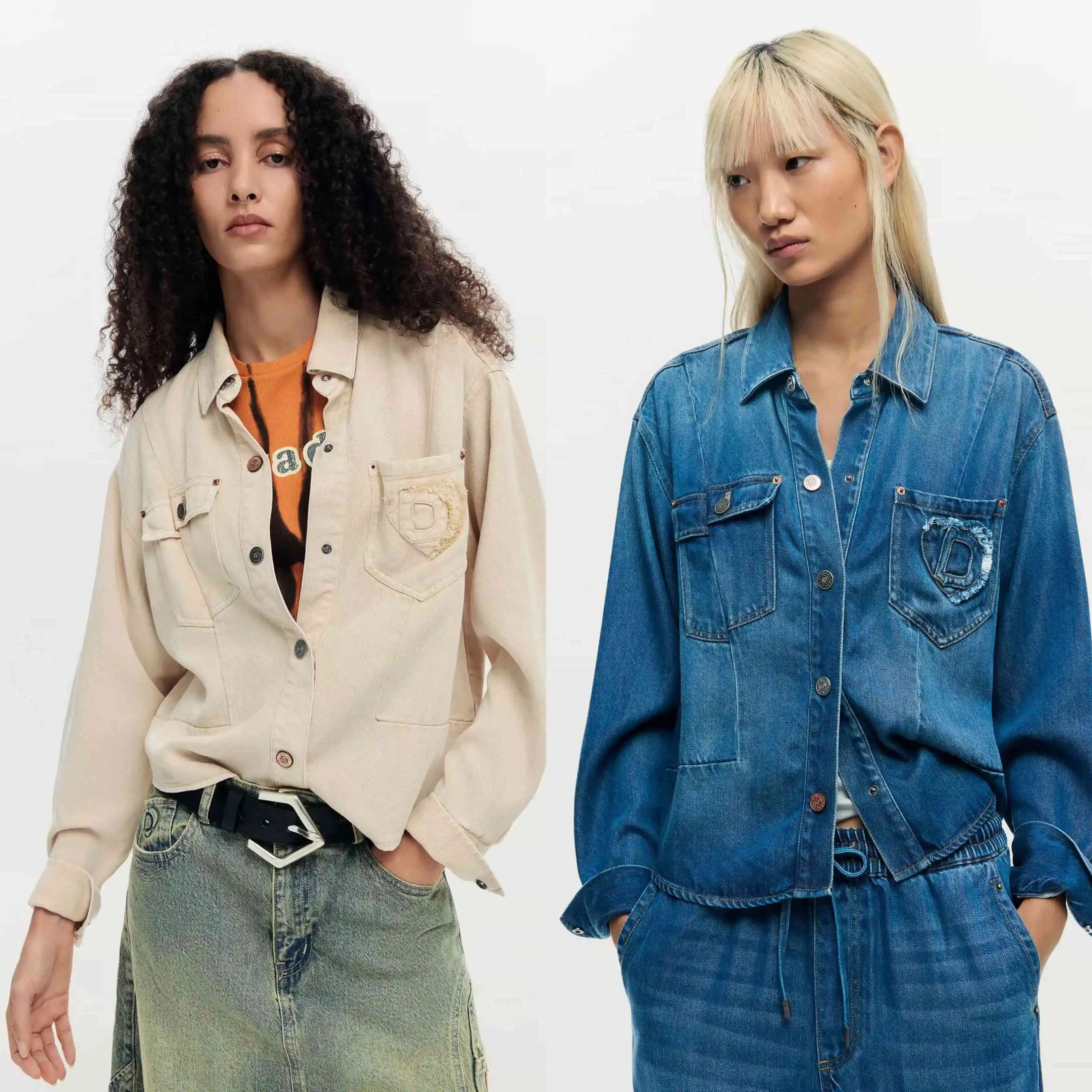 Foreign trade Spain original single women's denim jacket sand washed retro shirt style jacket short new style