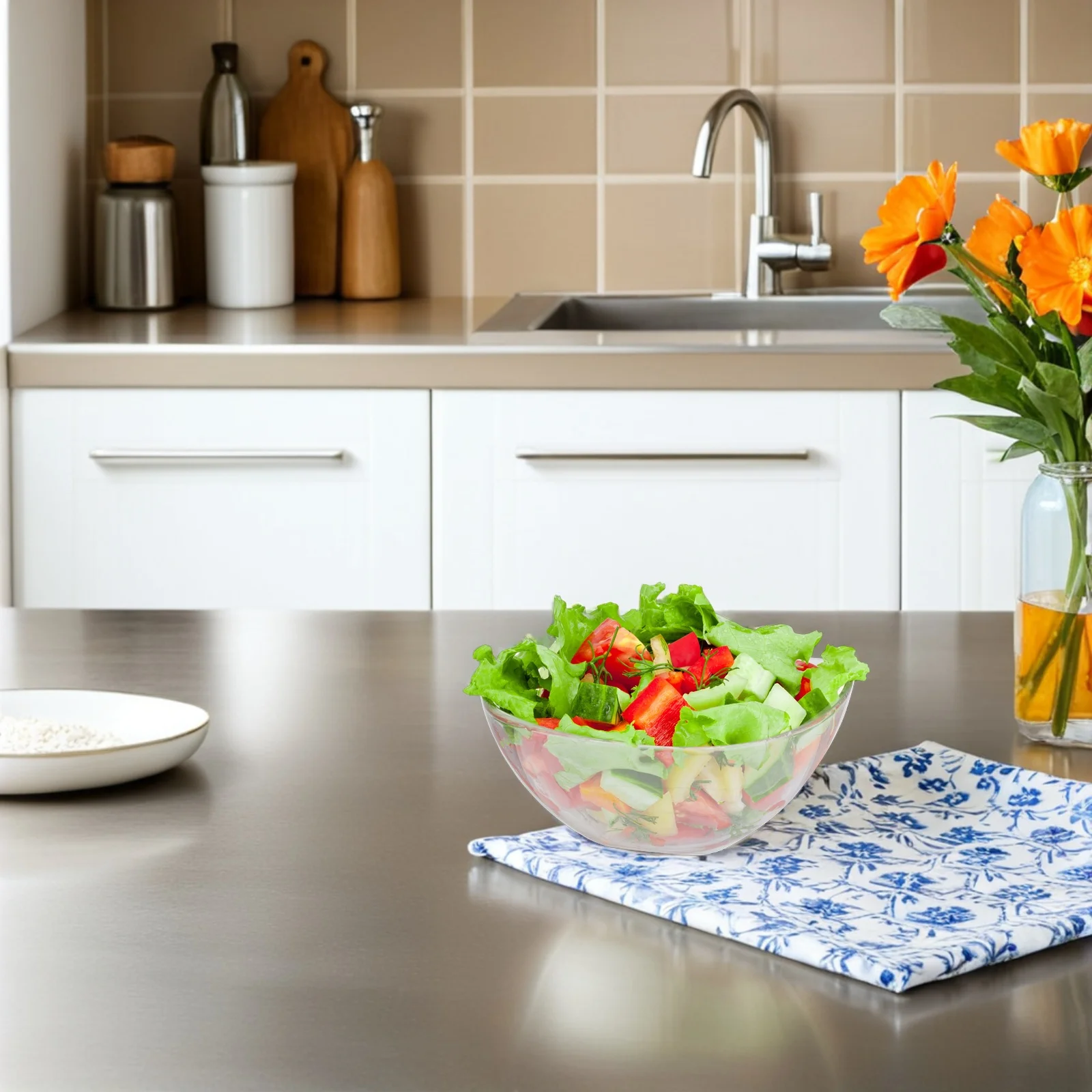 1pc Acrylic Salad Bowl Large Capacity Vegetable Fruit Mixing Serving Bowl Smooth Surface Easy Clean Transparent Design